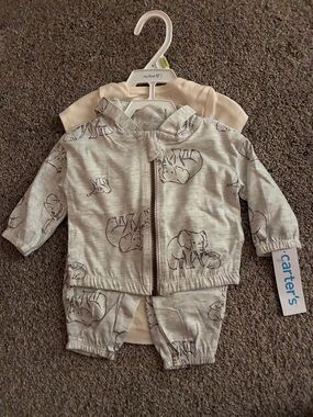 Carter's Light Gray Elephant Zip Hoodie & Pants Set